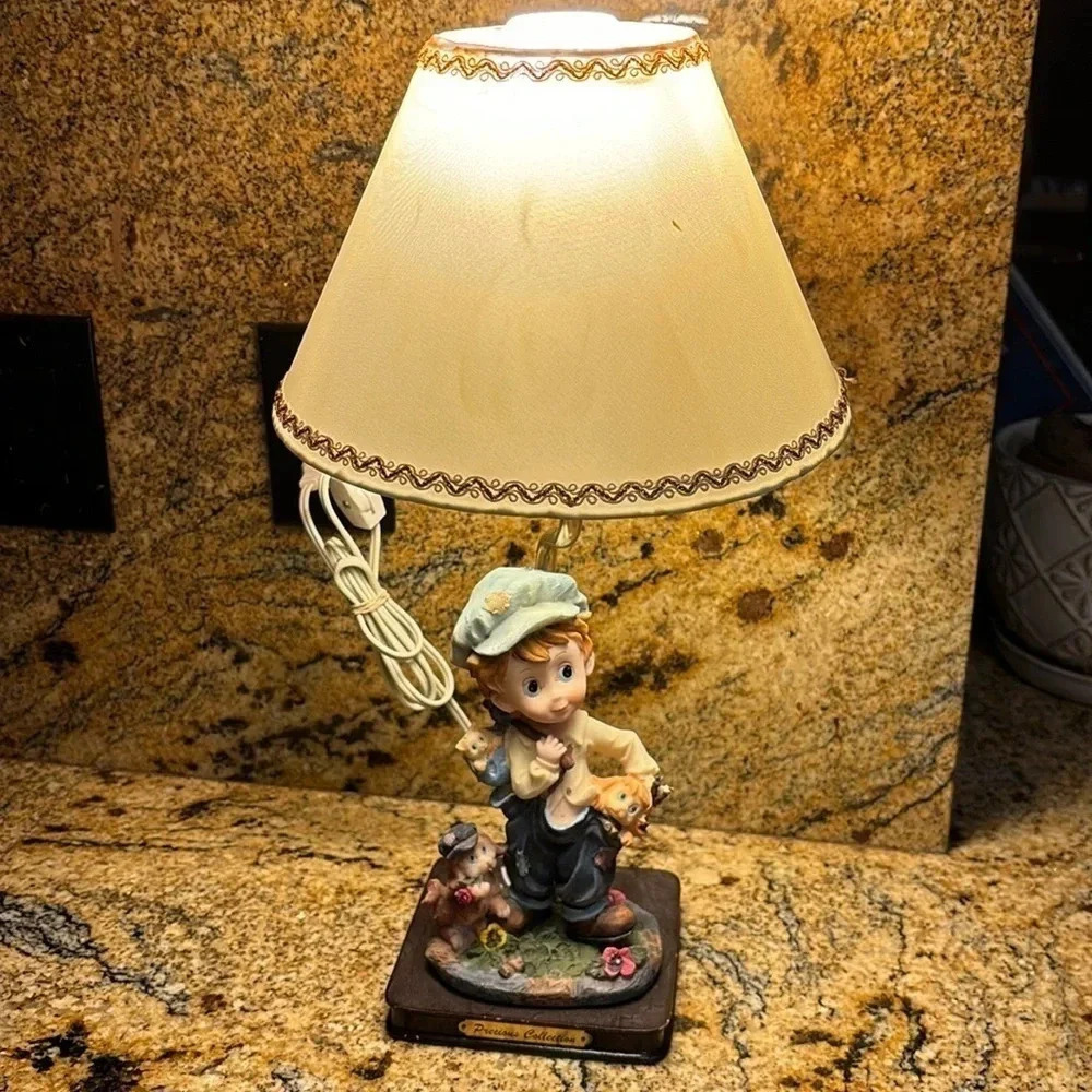 Vintage precious collection boy with dogs lamp